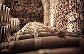 Abstract blurry background of wine cellar