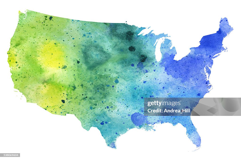 Us Raster Map Map Of United States With Watercolor Texture Raster Illustration High ...