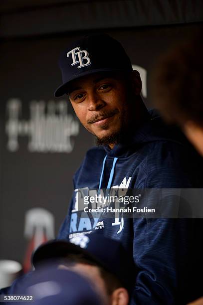 Desmond Jennings of the Tampa Bay Rays looks on before the game against the Minnesota Twins on June 2, 2016 at Target Field in Minneapolis,...