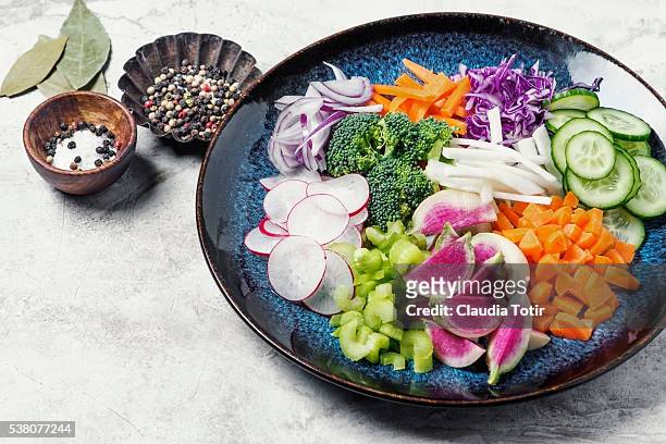 variety of chopped vegetables - crudites stock pictures, royalty-free photos & images