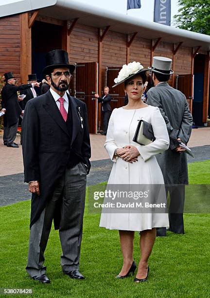 Sheikh Mohammed bin Rashid Al Maktoum and Princess Haya bint Al Hussein attend Derby Day during the Investec Derby Festival, celebrating The Queen's...