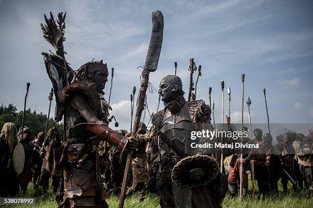 Participants dressed as orcs, characters from 'The Hobbit' book by J. R. R. Tolkien, prepare for the reenactment of the 'Battle of Five Armies' in a...