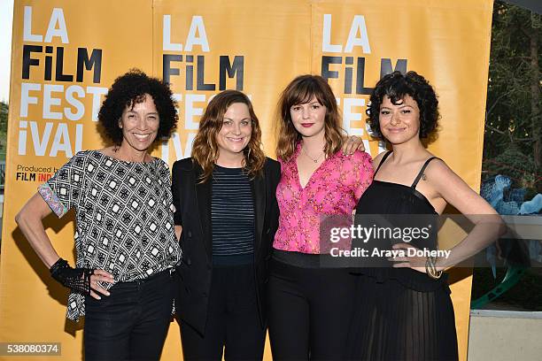 Stephanie Allain, Amy Poehler, Amber Tamblyn and Alia Shawkat attend the 2016 Los Angeles Film Festival - "Paint It Black" premiere at LACMA on June...