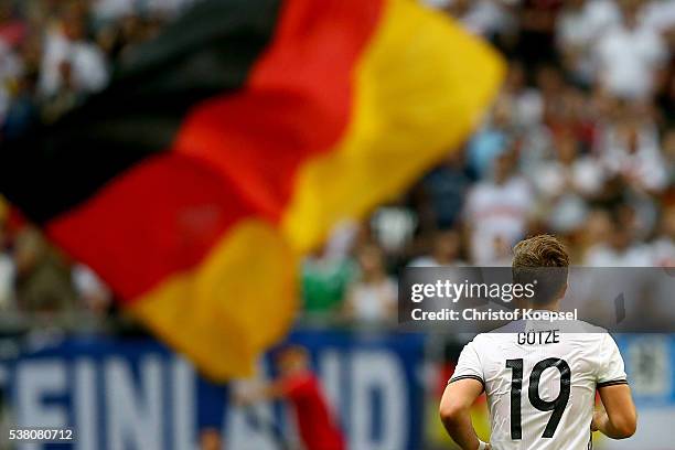 Mario Goetze of Germany celebrates the first goal during the International Friendly match between Germany and Hungary at Veltins-Arena on June 4,...