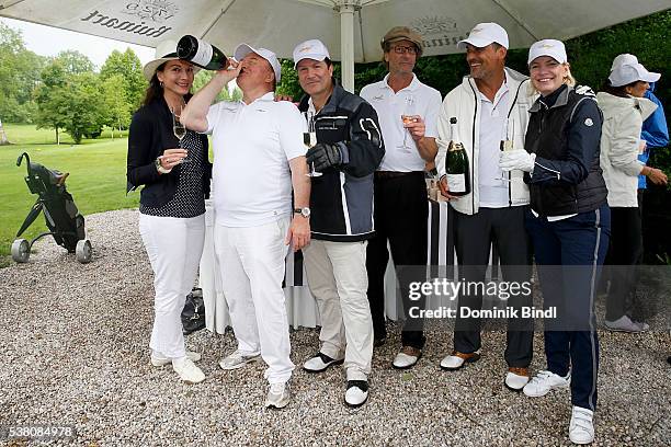 Daniela Hain, Heinz Winkler, Francis Fulton-Smith, Michael von Au, Marcus Gruesser and Martina Kraetz attend the 2016 Davidoff Tour Gastronomique at...