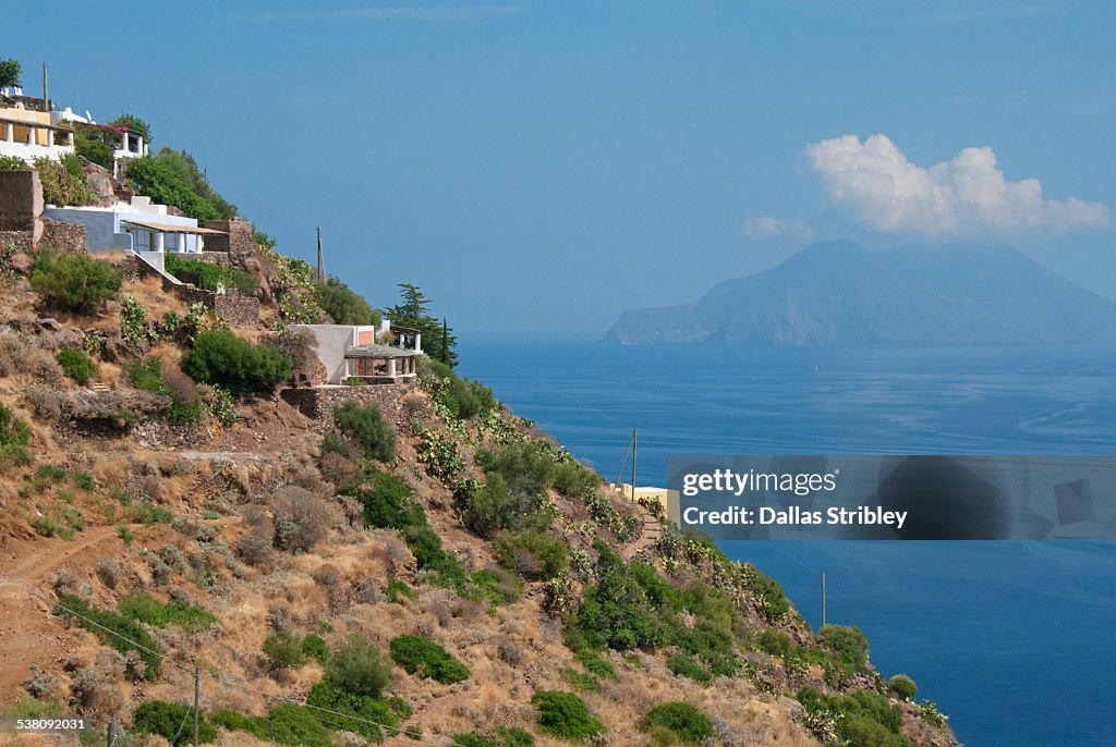 View of the steep terraces of Filicudi, to Salina