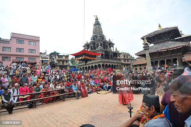 Saroj Mali , 22yrs, impersonate as deity Indrayani performing religious ritual dance during 12 year Shree Bagh Bhairab Dance Jatra Celebrated at...