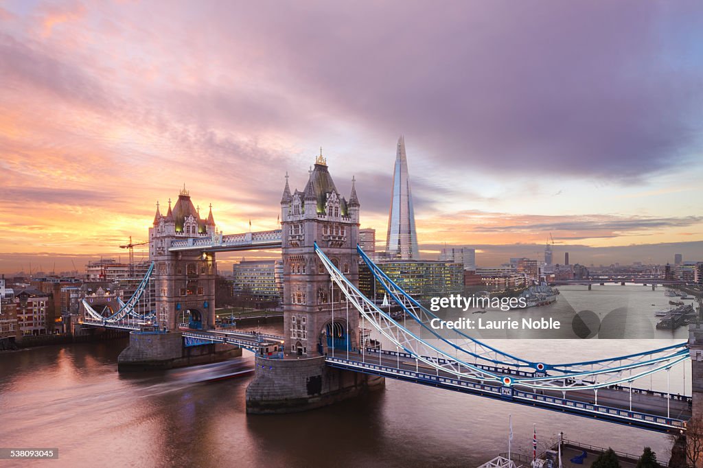Tower Bridge and The Shard at sunset, London