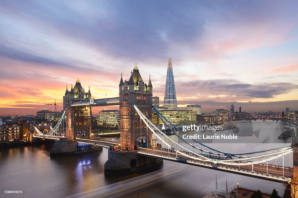 Tower Bridge and The Shard at sunset, London