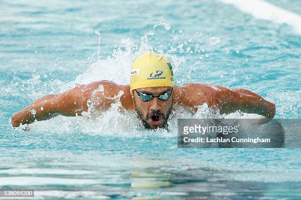 Leonardo de Deus of Brazil swims in a 200m butterfly heat at George F. Haines International Swim Center on June 4, 2016 in Santa Clara, California.