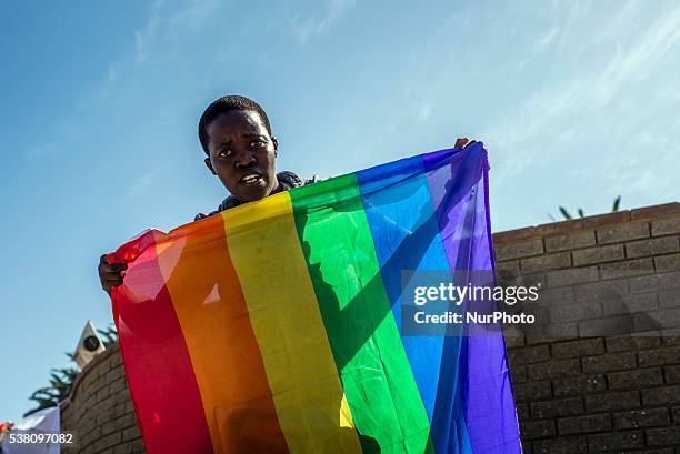 Participants of the Swakopmund Gay Pride walks on the main street of the city, June 4 Namibia. People from all over the country met for the first...