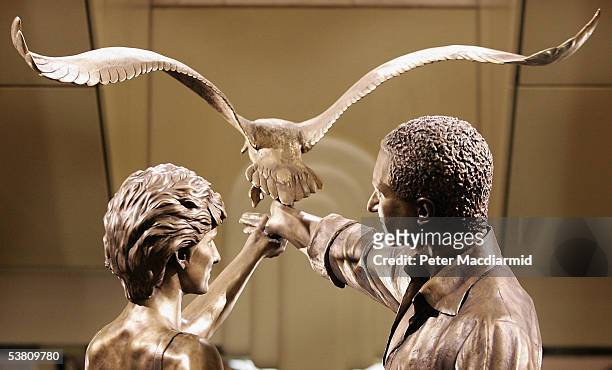 Statue of Diana, Princess of Wales and Dodi Al Fayed is unveiled at Harrods department store on 1 September, 2005 in London. Harrods owner Mohamed Al...