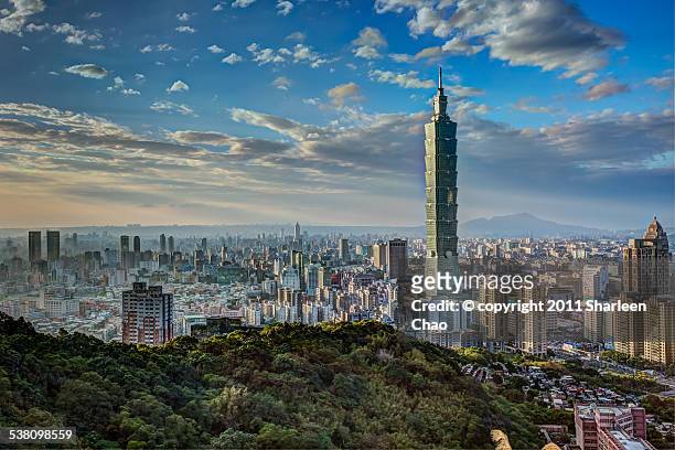 cotton clouds and taipei 101 - taipei stock pictures, royalty-free photos & images