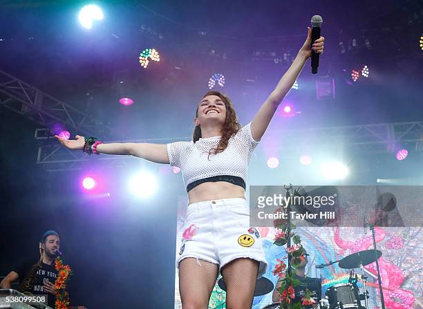 Mandy Lee of Misterwives performs onstage during 2016 Governors Ball Music Festival at Randall's Island on June 4, 2016 in New York City.