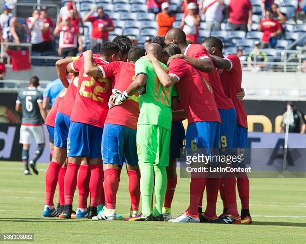 Team of Costa Rica have a pregame meeting before a group A match between Costa Rica and Paraguay at Camping World Stadium as part of Copa America...
