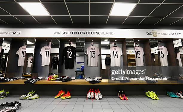 General view of the dressing room of team Germany is seen prior to the international friendly match between Germany and Hungary at Veltins-Arena on...