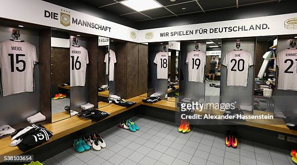 General view of the dressing room of team Germany is seen prior to the international friendly match between Germany and Hungary at Veltins-Arena on...