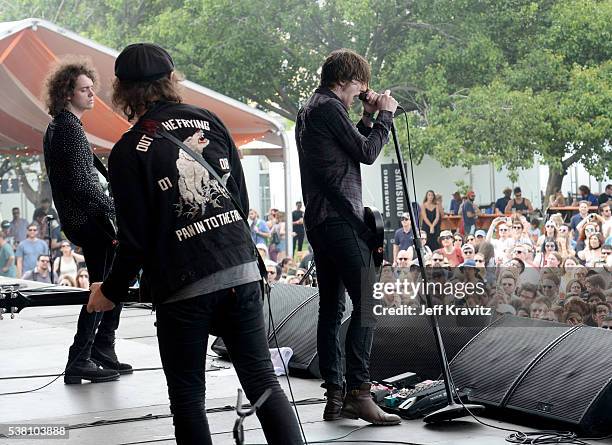 Johnny Bond, Van McCann and Benjamin Blakeway of Catfish And The Bottlemen perform onstage during 2016 Governors Ball Music Festival at Randall's...