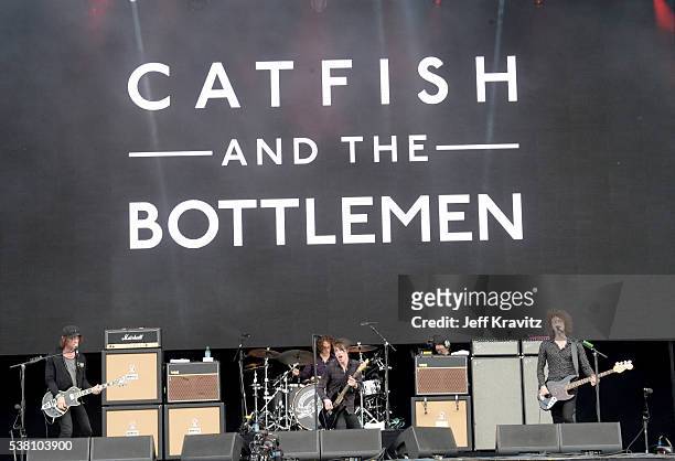 Johnny Bond, Robert Hall, Van McCann and Benjamin Blakeway of Catfish And The Bottlemen perform onstage during 2016 Governors Ball Music Festival at...