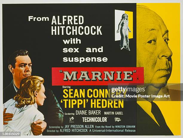Poster for Alfred Hitchcock's 1964 drama 'Marnie' starring Tippi Hedren and Sean Connery.