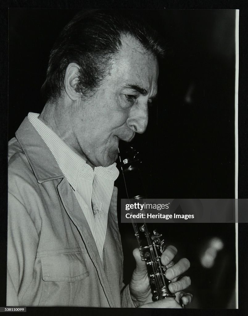 American clarinetist Buddy DeFranco playing at the Bass Clef, London, 1985. .