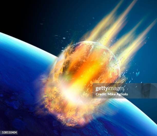 asteroid colliding into earth - comet stock illustrations