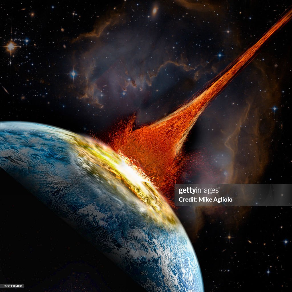 Asteroid colliding into Earth