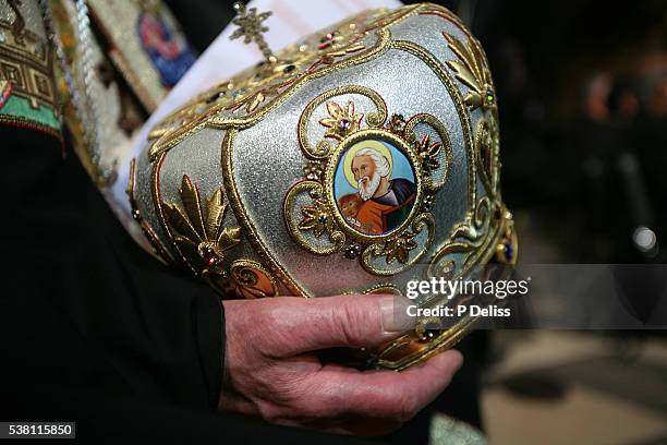 church patriarch holding a miter - mitre stock pictures, royalty-free photos & images