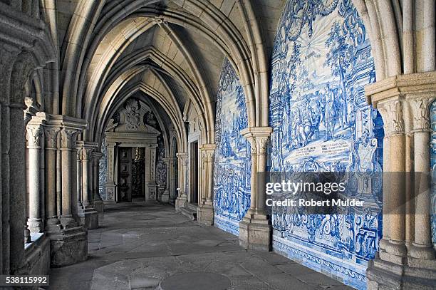 azulejos in a cathedral cloister - azulejos stock pictures, royalty-free photos & images