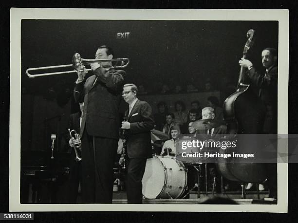 The Eddie Condon All Stars in concert, Colston Hall, Bristol, 1957. Robert 'Cutty' Cutshall , Bob Wilber , George Wettling and Leonard Gaskin ....