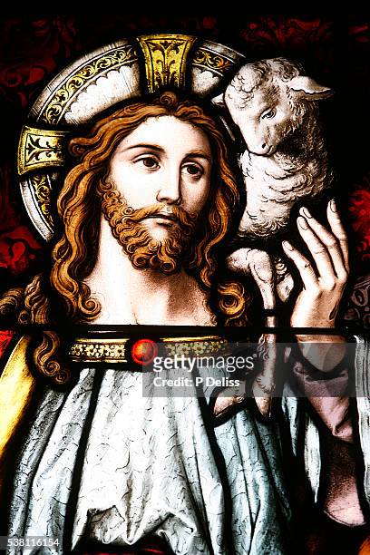 jesus the good shepherd stained glass - jesus the good shepherd stock pictures, royalty-free photos & images