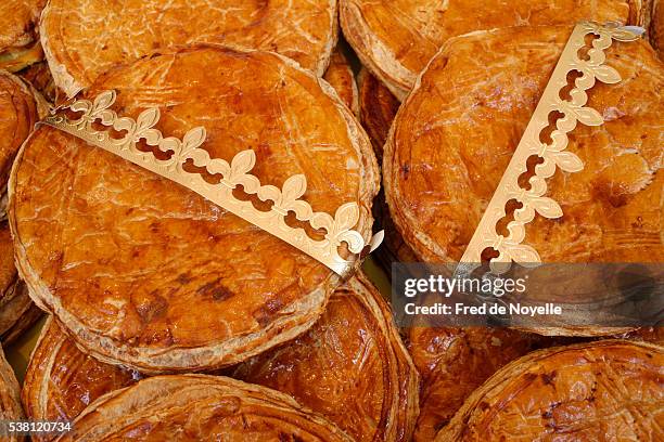 french galette des rois pastry eaten on epiphany - king cake stock pictures, royalty-free photos & images