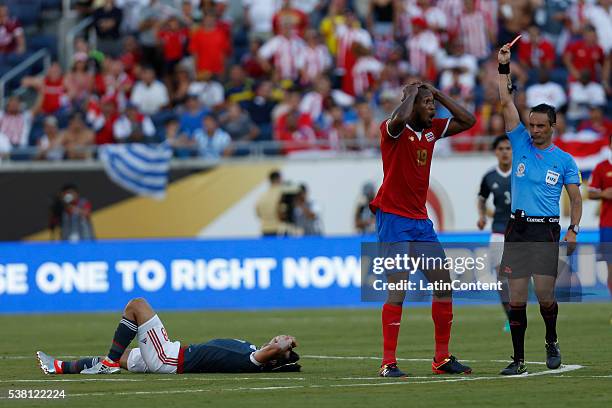 Kendall Watson of Costa Rica reacts after getting a red card during a group A match between Costa Rica and Paraguay at Camping World Stadium l as...