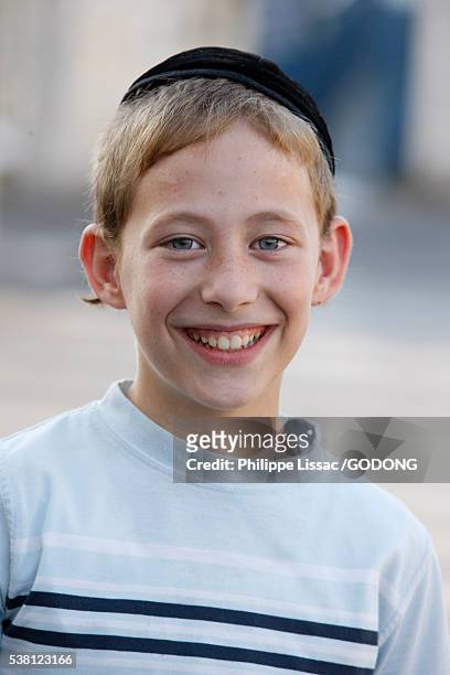 orthodox jewish boy in bnei brak - yarmulke stock pictures, royalty-free photos & images