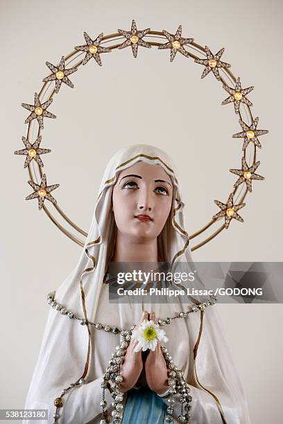 statue of virgin mary with halo of stars - mary foto e immagini stock