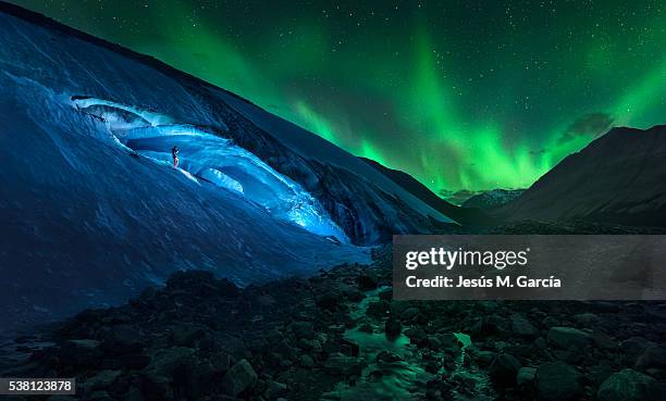 athabasca cave and northern lights - jasper national park stock pictures, royalty-free photos & images