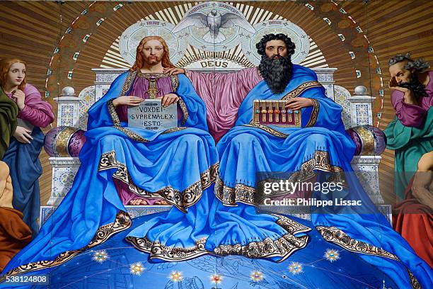 paris, france, saint vincent de paul church fresco depicting the holy trinity - paul faith ストックフォトと画像