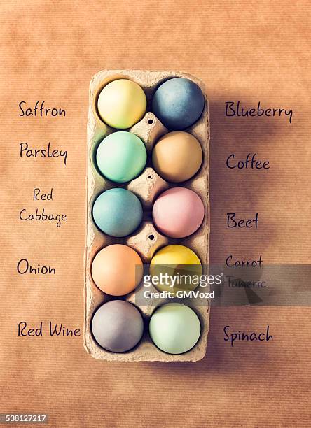 naturally dyed easter eggs - natuurlijke staat stockfoto's en -beelden