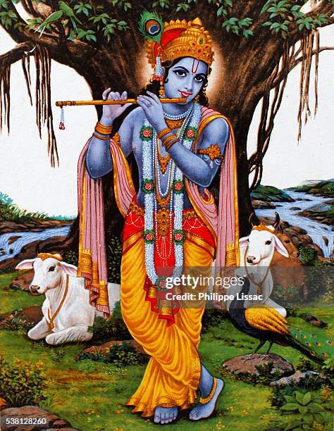 picture depicting god krishna playing a flute - krishna stock pictures, royalty-free photos & images