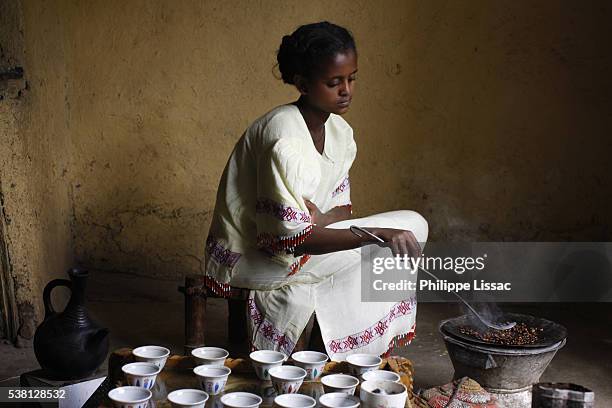 ethiopian coffee ceremony - traditional ethiopian girls stock-fotos und bilder