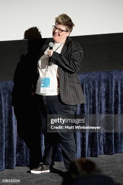 Programmer Jenn Wilson speaks onstage at the premiere of "Actors of Sound" during the 2016 Los Angeles Film Festival at Arclight Cinemas Culver City...