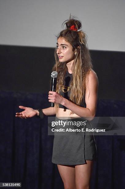 Director Alexi Pappas speaks onstage at the premiere of "Tracktown" during the 2016 Los Angeles Film Festival at Arclight Cinemas Culver City on June...