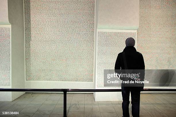 pinkas synagogue. memorial to the 80,000 jewish victims of the holocaust from bohemia and moravia. wall of names - holocaust victims stock pictures, royalty-free photos & images