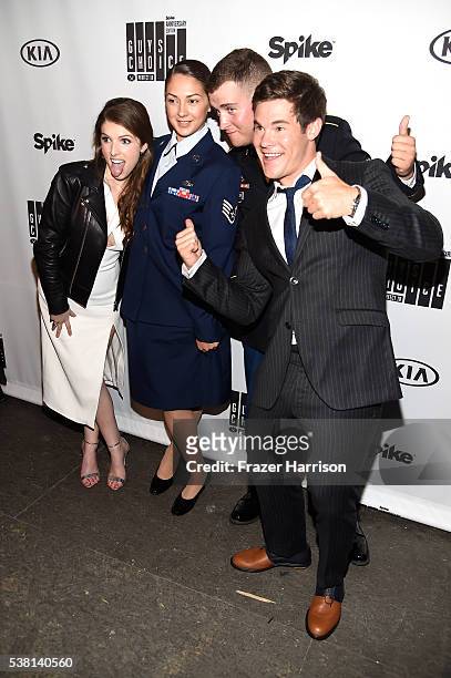 Actress Anna Kendrick, service woman Melissa Gonzales, service man Rider Wilson and actor Adam DeVine attend Spike TV's 10th Annual Guys Choice...