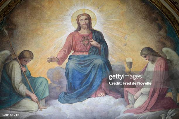 fresco in trinity church - holy trinity stock pictures, royalty-free photos & images