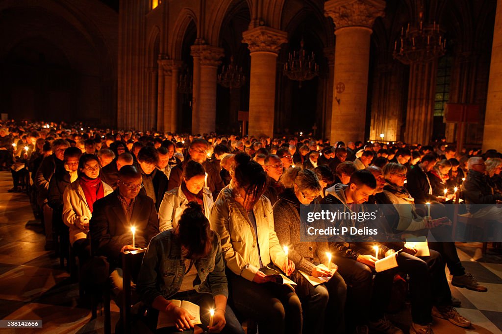 Notre Dame cathedral, Paris. Easter vigil