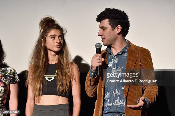 Directors Alexi Pappas and Jeremy Teicher speak onstage at the premiere of "Tracktown" during the 2016 Los Angeles Film Festival at Arclight Cinemas...