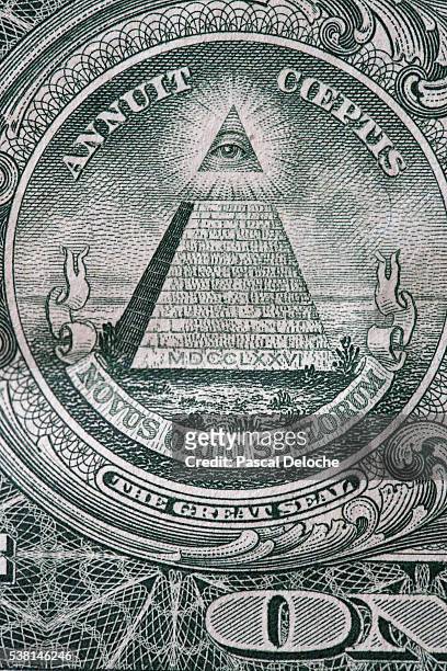 the reverse of the united states one-dollar bill depicting a pyramid with 13 steps and the eye of providence. - freemasons stock pictures, royalty-free photos & images