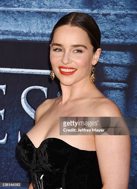 Actress Emilia Clarke arrives at the premiere of HBO's 'Game of Thrones' Season 6 at the TCL Chinese Theatre on April 10, 2016 in Hollywood,...