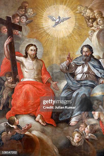 holy trinity painting in santa croce church (by g. grafsi) - holy trinity stock pictures, royalty-free photos & images